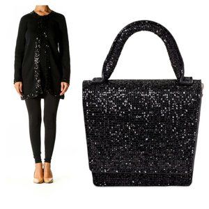 Women's Medium Black Sequined Cardigan Sweater Plus New Sequined Purse